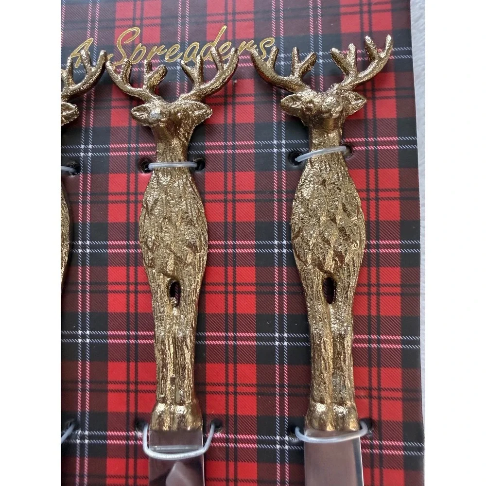 Antler Wildlife Gold Tone Rustic Set Of 4 Butter Knives Stainless Steel Cutlery